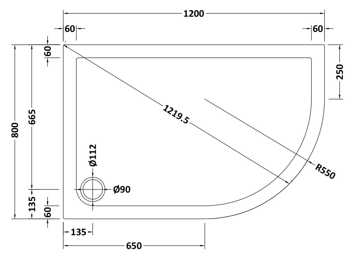 Offset Quadrant Shower Tray RH 1200 x 800mm - Image 2