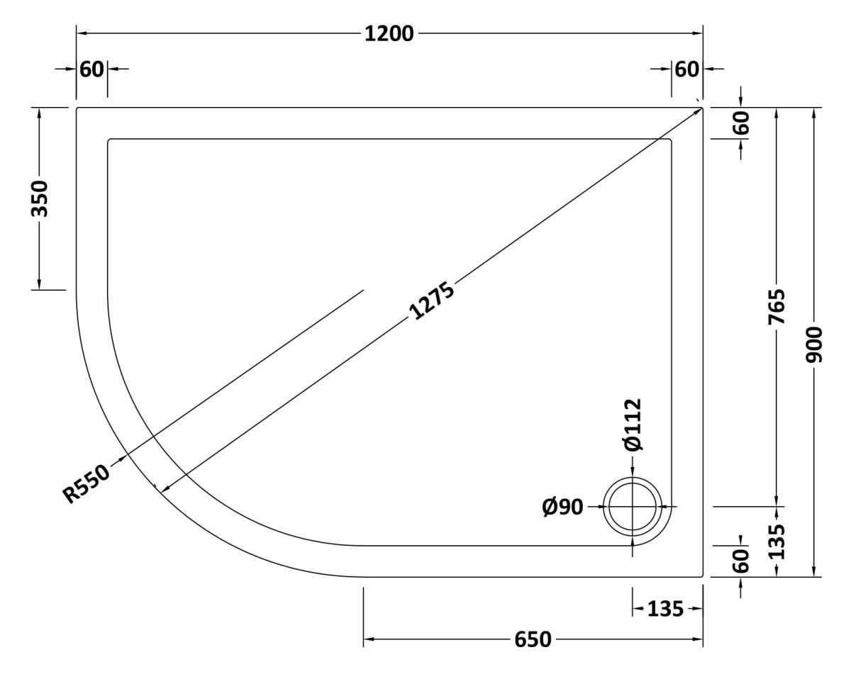 Offset Quadrant Shower Tray LH 1200 x 900mm - Image 2
