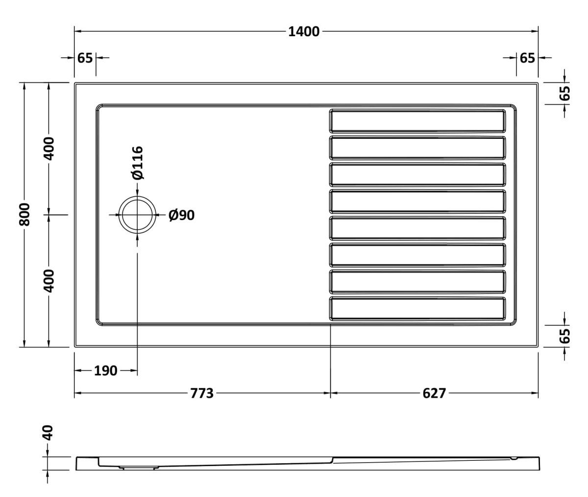 Rectangular Walk-In Shower Tray 1400 x 800 - Image 3