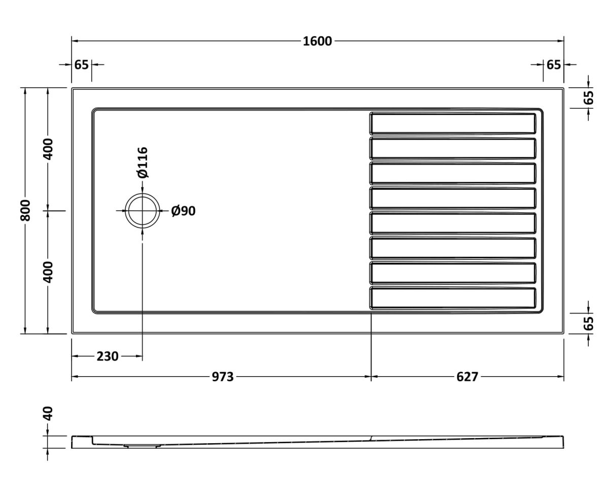 Rectangular Walk-In Shower Tray 1600 x 800 - Image 3