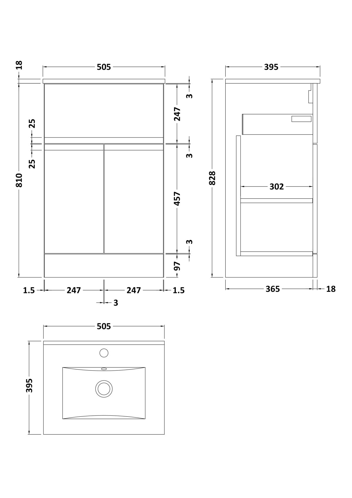 500mm Floor Standing 2-Door/Drawer Vanity Unit & Basin 2 - Image 3