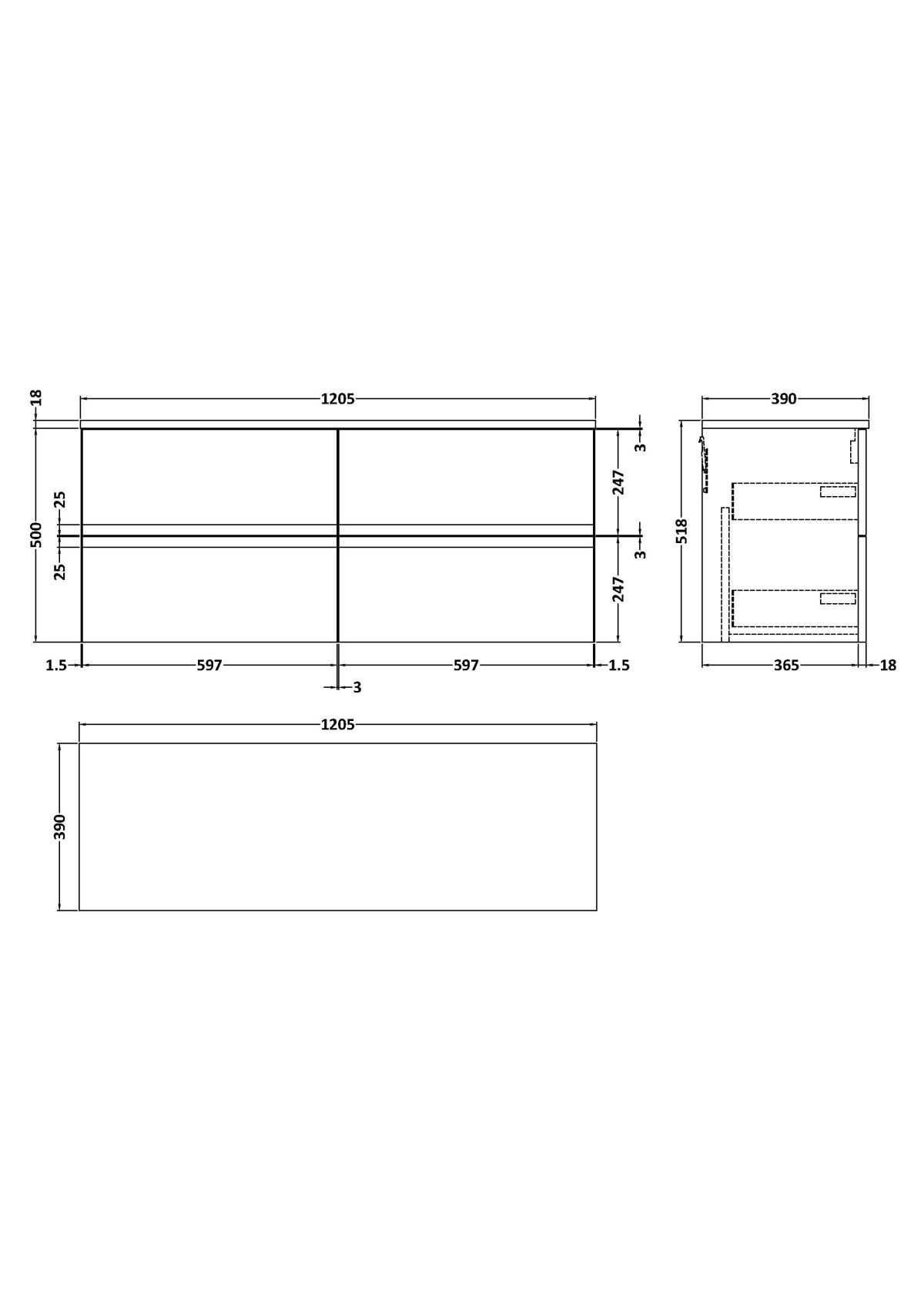1200 Wall Hung 4 Drawer Unit & Worktop - Image 2
