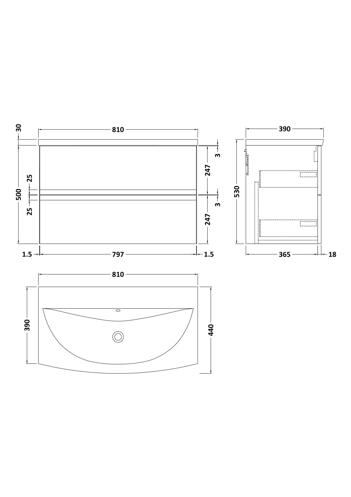 800mm Wall Hung 2 Drawer Vanity Unit & Basin 4 - Image 3
