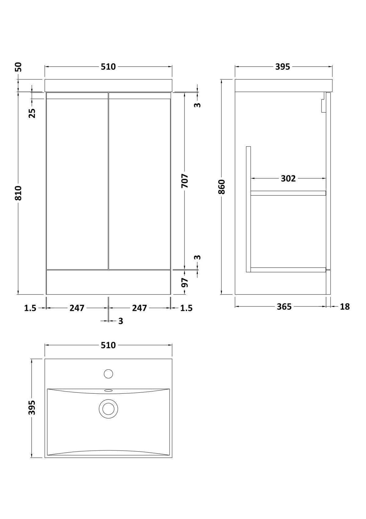 500mm Floor Standing 2-Door Vanity Unit & Basin 3 - Image 3