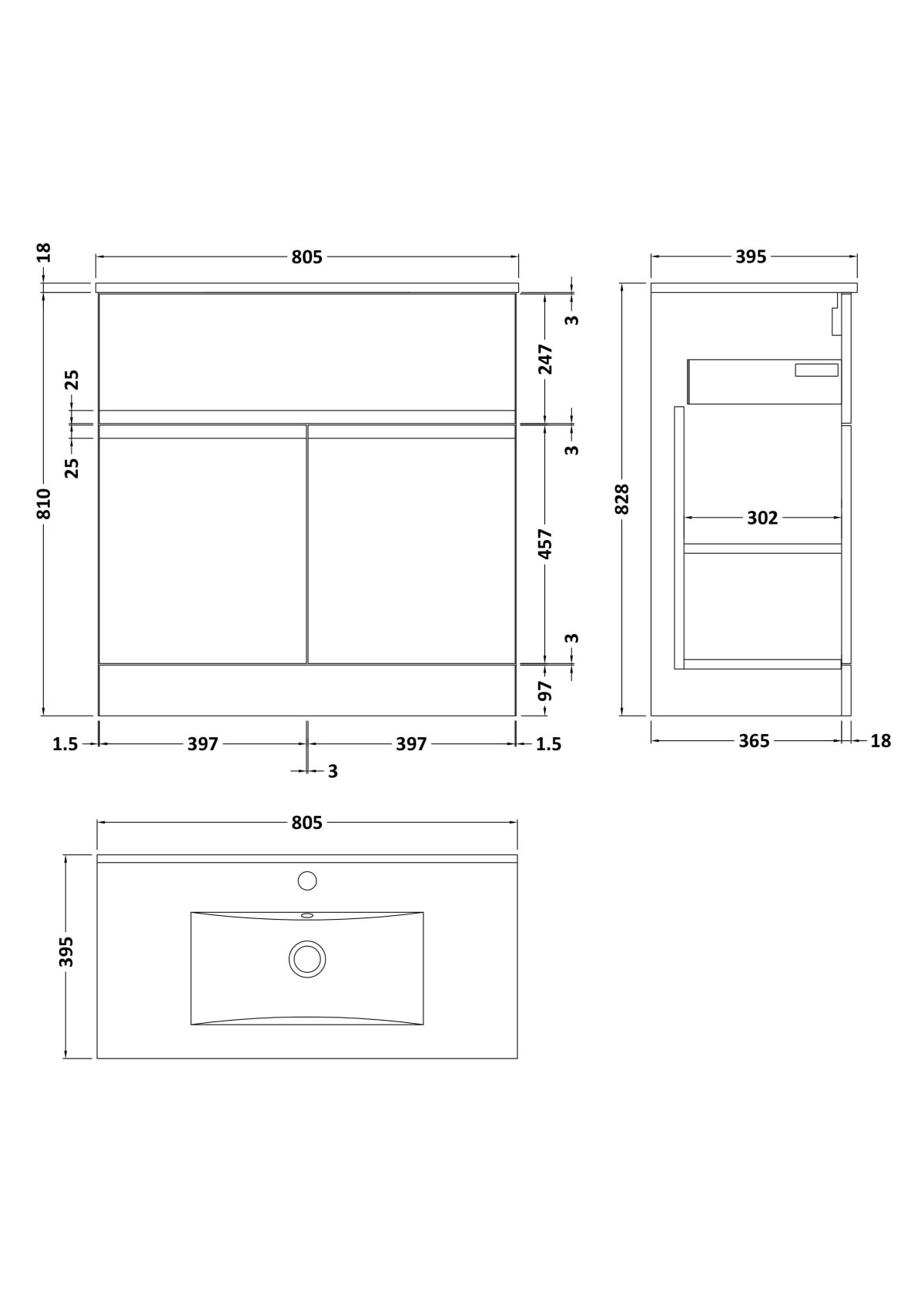 800mm Floor Standing 2 Door/Drawer Vanity & Basin 2 - Image 3