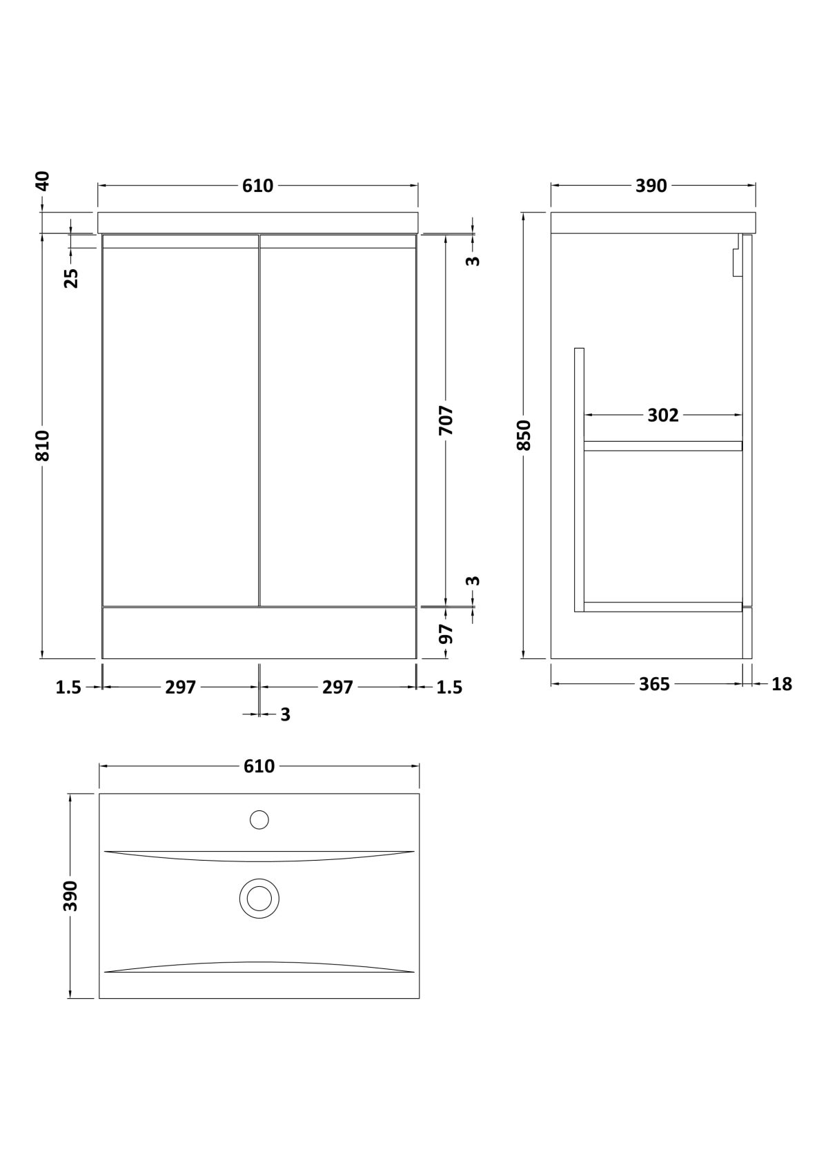 600mm Floor Standing 2 Door Vanity & Basin 1 - Image 3