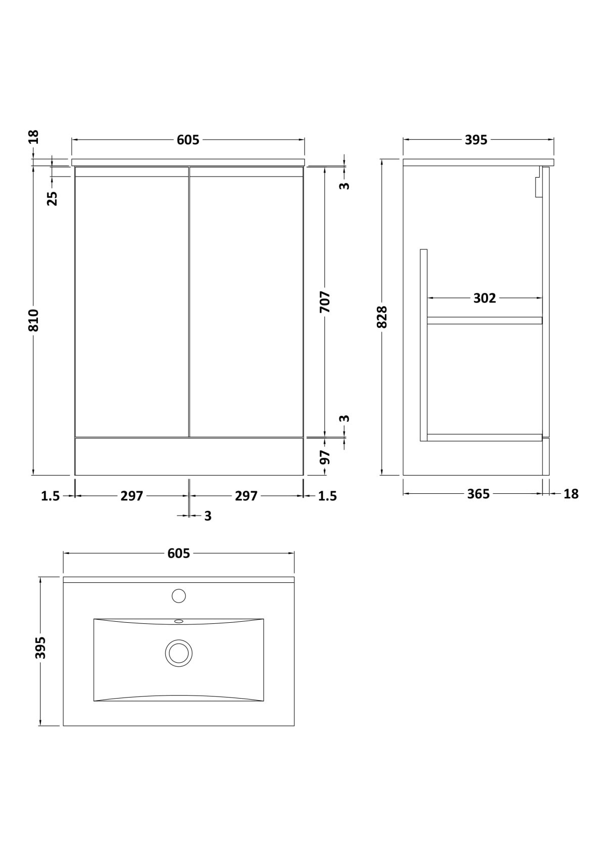 600mm Floor Standing 2 Door Vanity & Basin 2 - Image 3