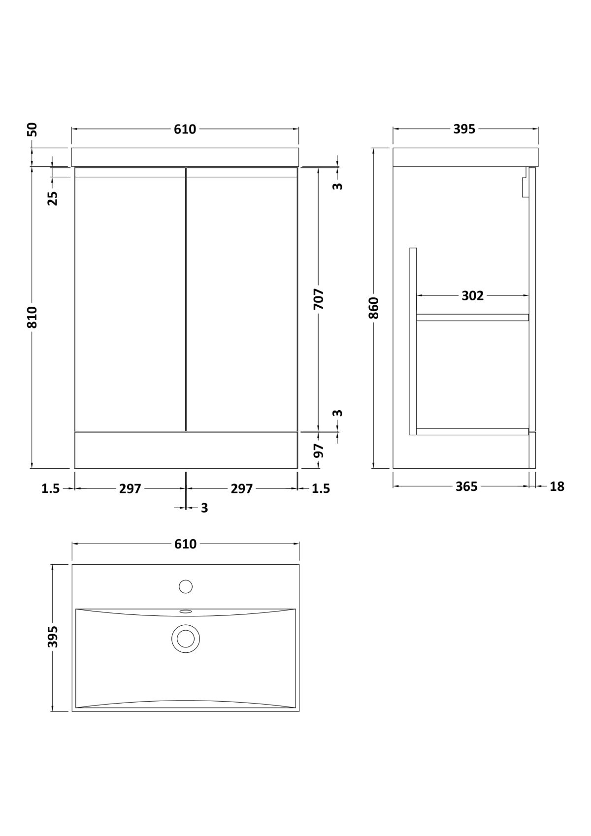 600mm Floor Standing 2 Door Vanity & Basin 3 - Image 3