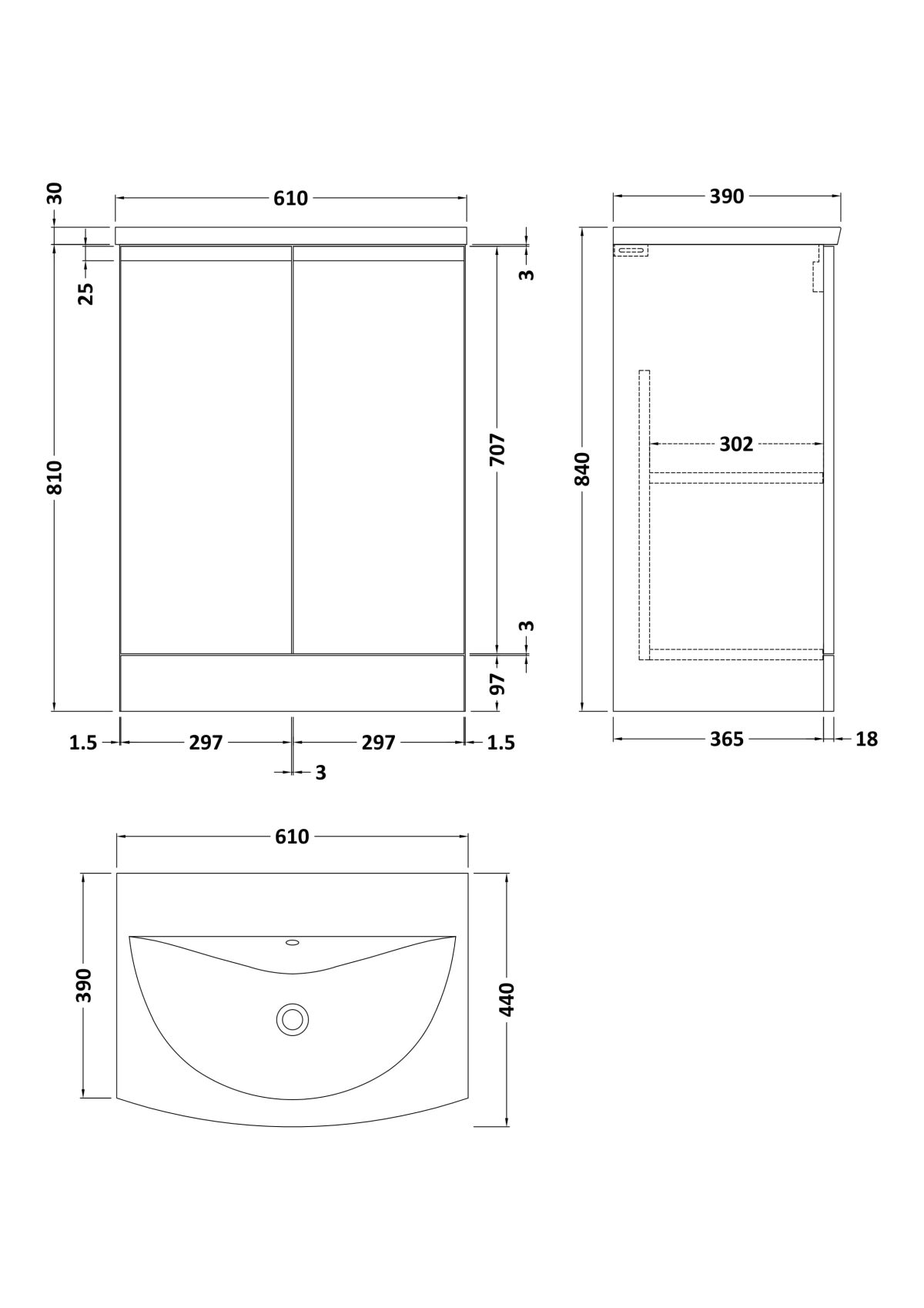 600mm Floor Standing 2 Door Vanity & Basin 4 - Image 3