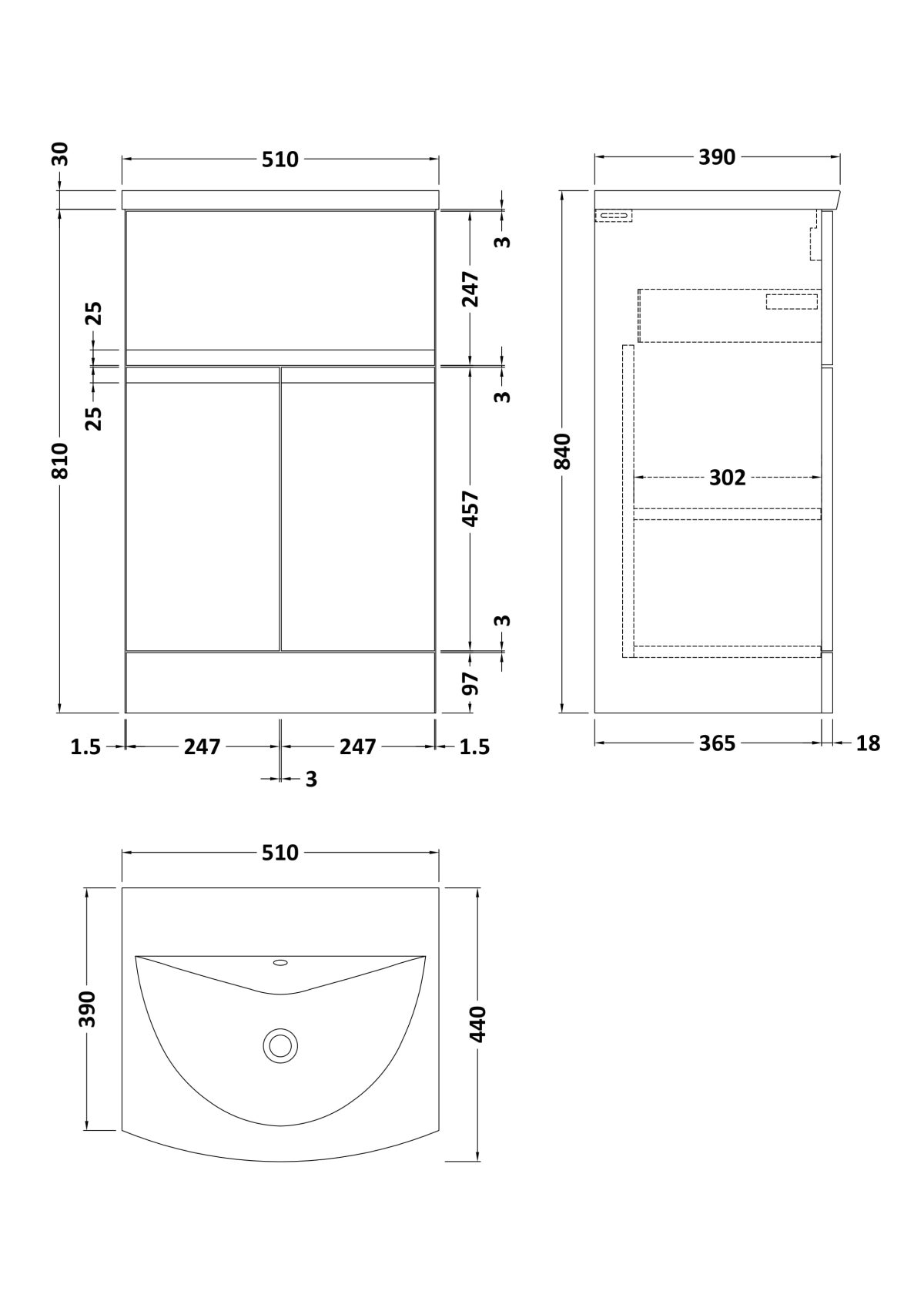 500mm Floor Standing 2 Door/Drawer Vanity Unit & Basin 4 - Image 3