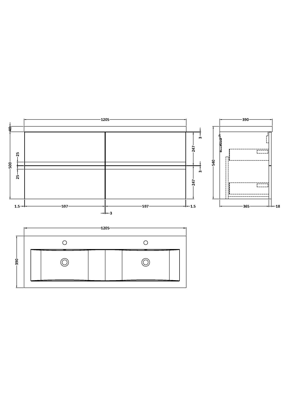 1200 Wall Hung 4 Drawer Vanity & Double Basin - Image 3