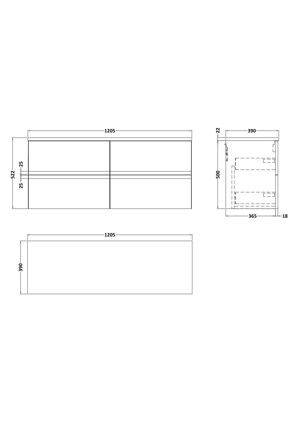 1200mm Wall Hung 4-Drawer Unit & Laminate Worktop - Image 2