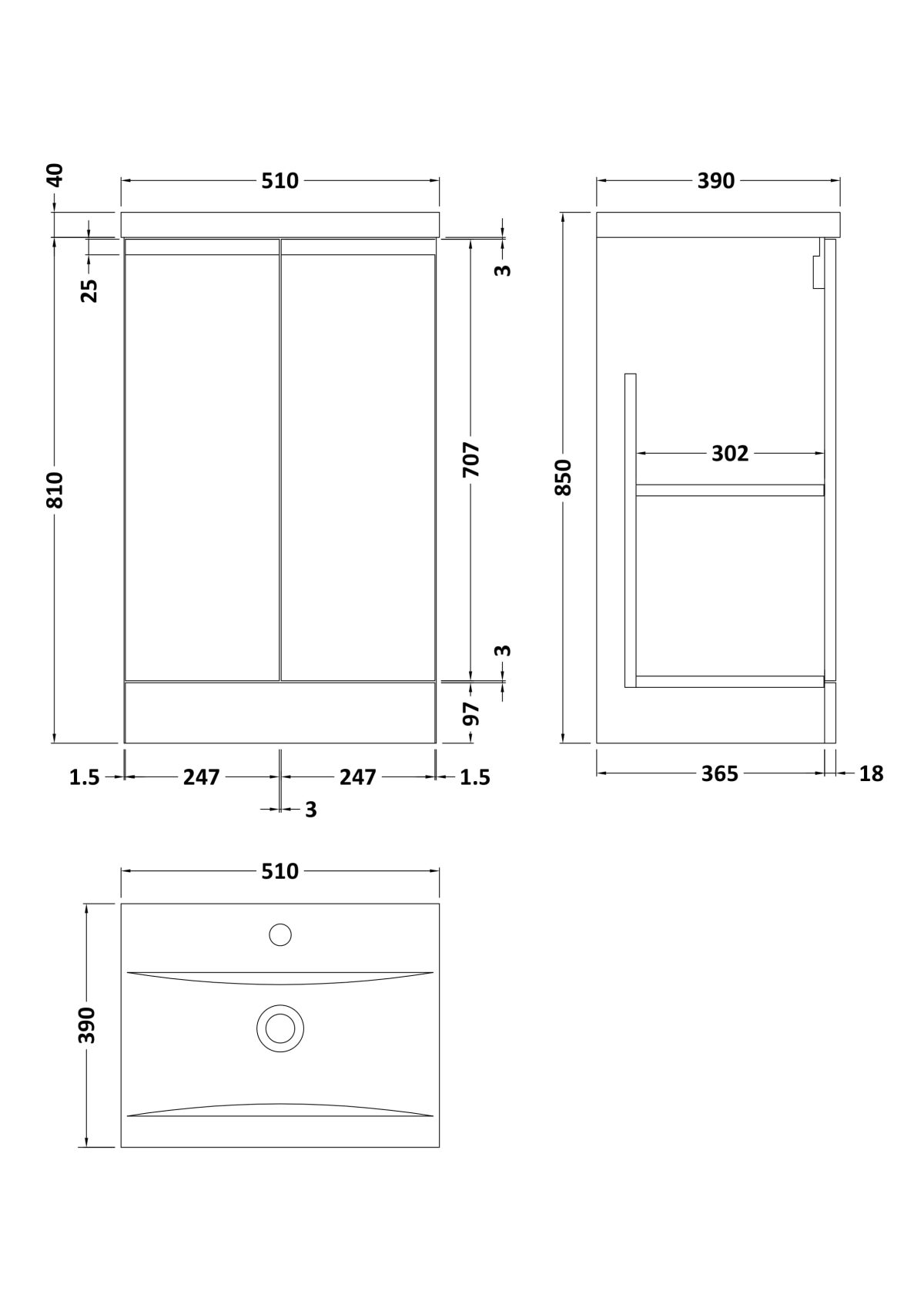 500mm Floor Standing 2-Door Vanity Unit & Basin 1 - Image 3