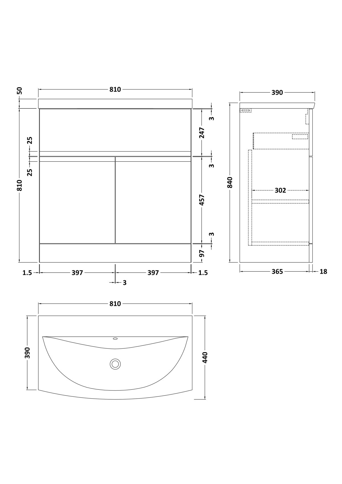 800mm Floor Standing 2 Door Vanity Unit & Basin 4 - Image 3