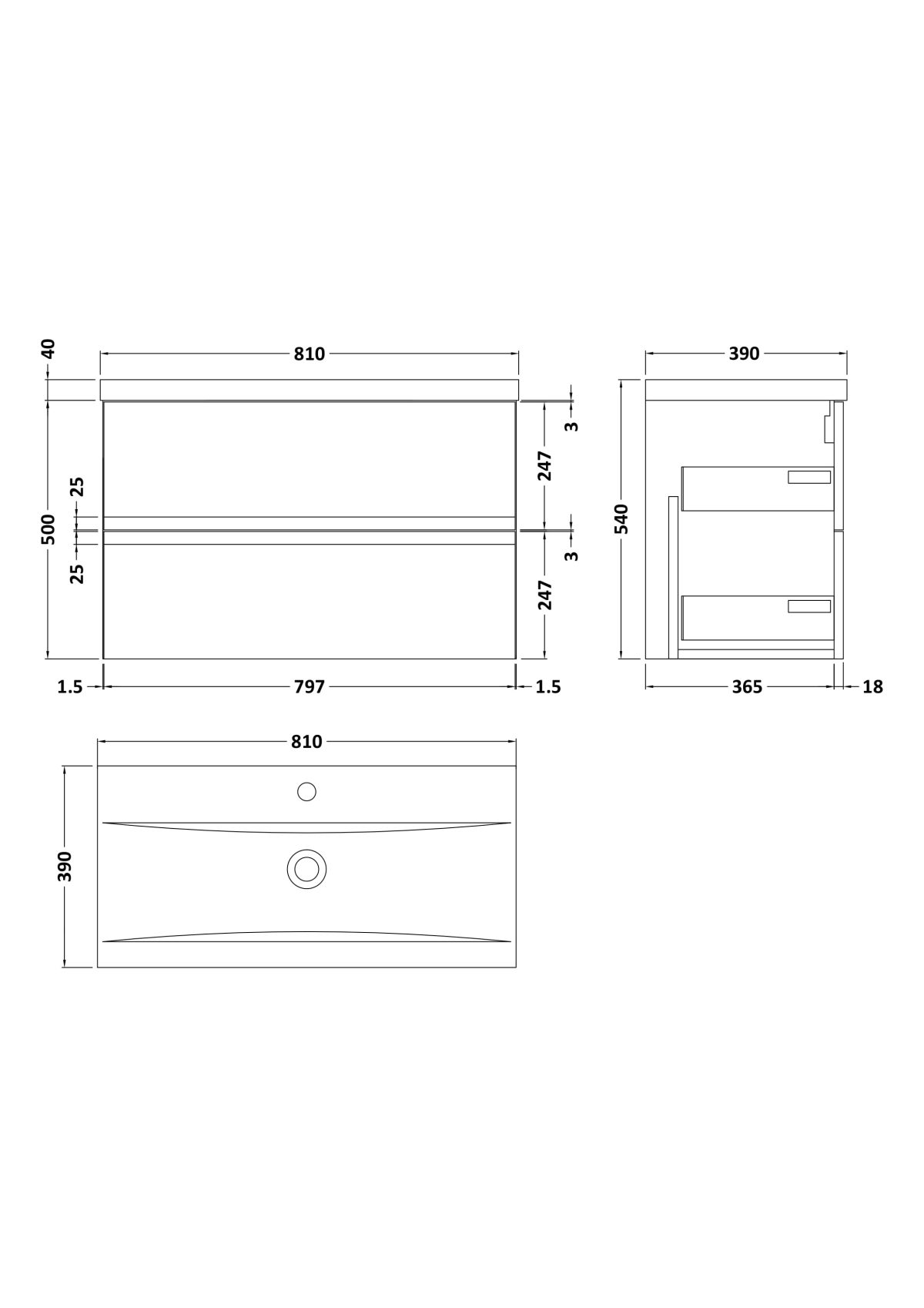 800mm Wall Hung 2-Drawer Vanity Unit & Basin 1 - Image 4