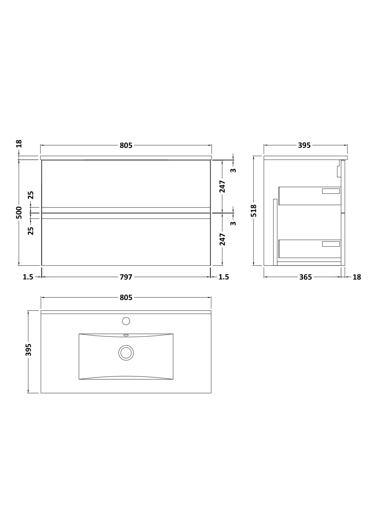 800mm Wall Hung 2-Drawer Vanity Unit & Basin 2 - Image 4