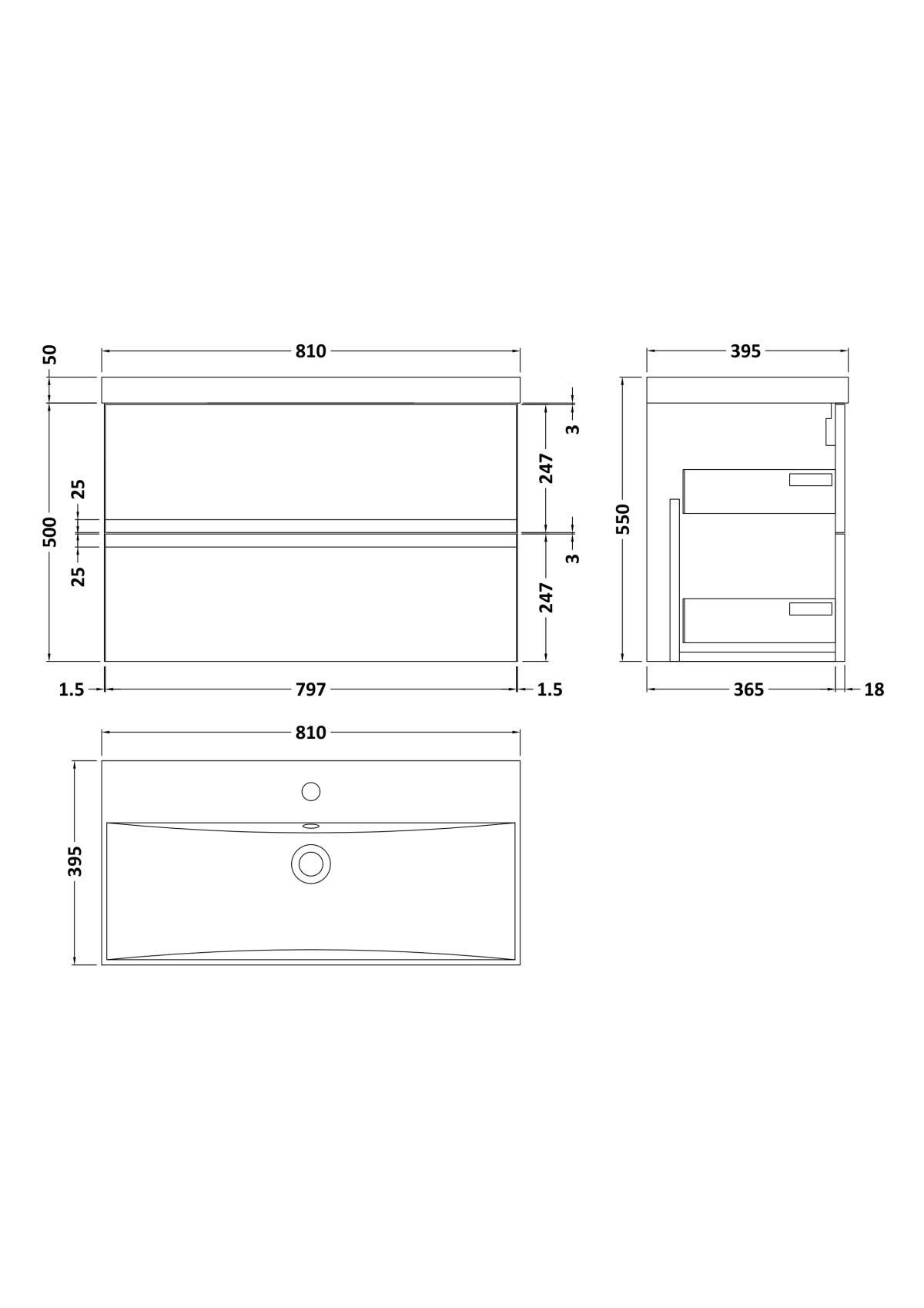 800mm Wall Hung 2-Drawer Vanity Unit & Basin 3 - Image 4