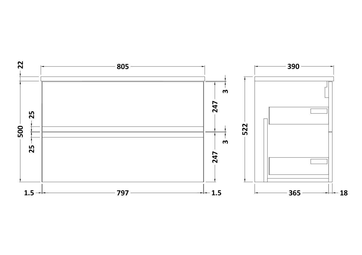800mm Wall Hung 2-Drawer Unit & Laminate Worktop - Image 2
