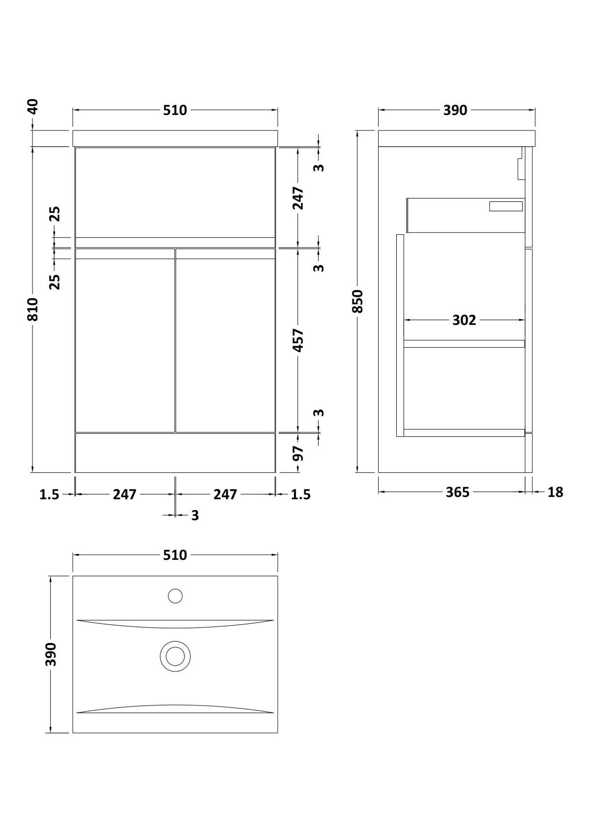 500mm Floor Standing 2 Door/Drawer Unit & Basin 1 - Image 3