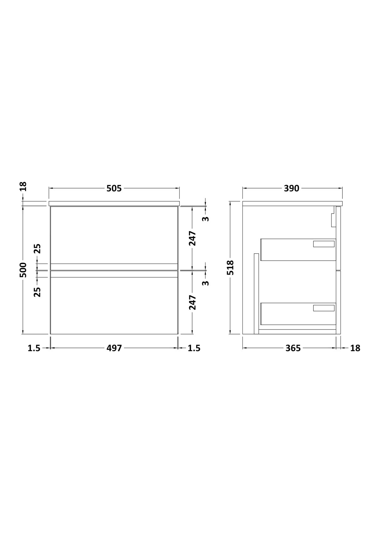 500mm Wall Hung 2 Drawer Unit & Worktop - Image 2