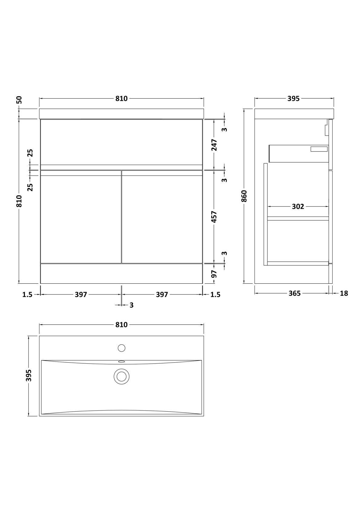 800mm Floor Standing 2 Door/Drawer Unit & Basin 3 - Image 3