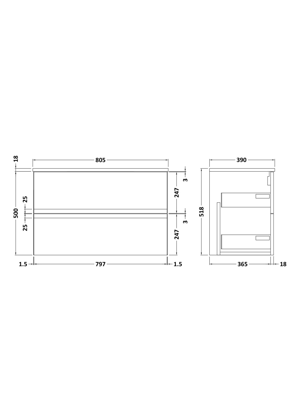 800mm Wall Hung 2 Drawer Unit & Worktop - Image 2