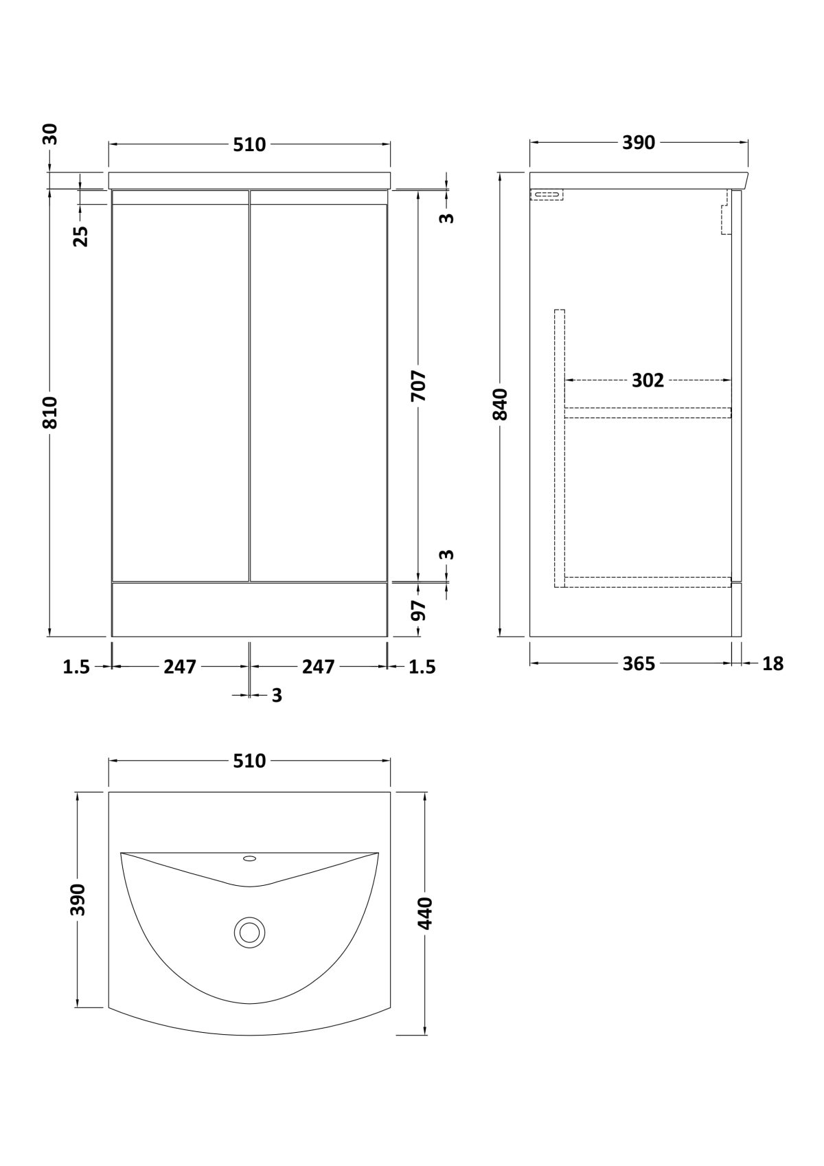 500mm Floor Standing 2 Door Vanity & Basin 4 - Image 3