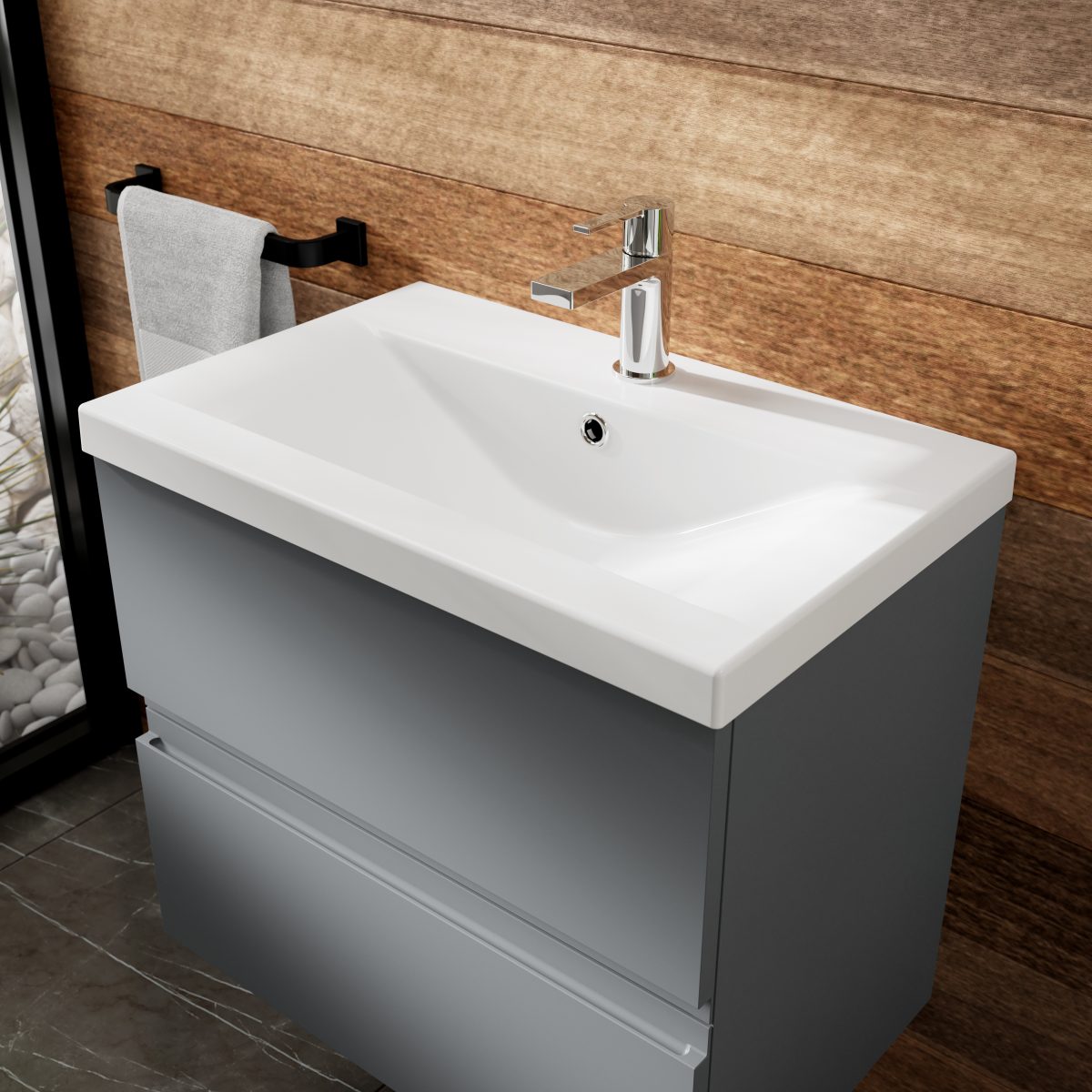800mm Wall Hung 2-Drawer Vanity Unit & Basin 1 - Image 2