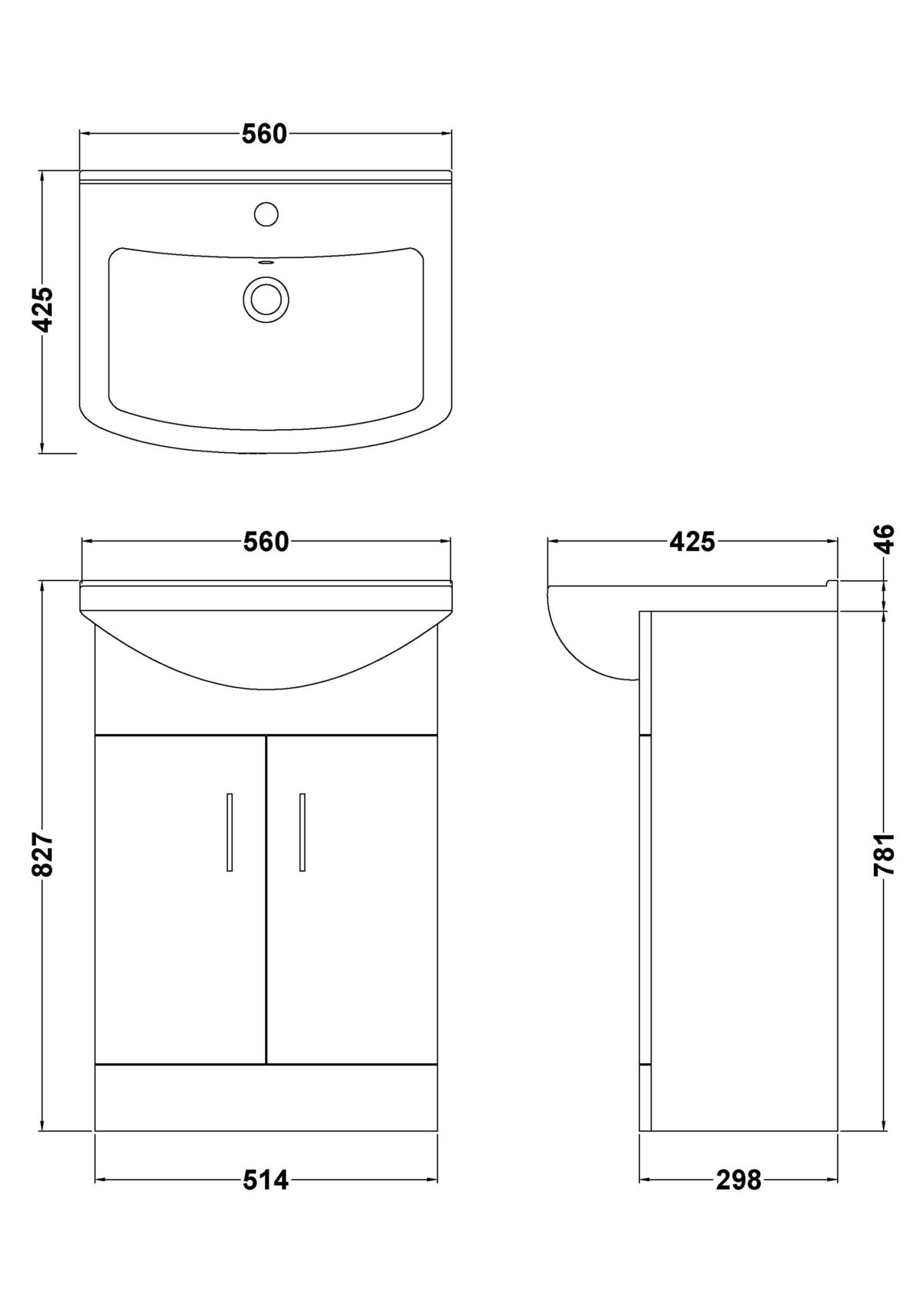 550mm Floor Standing Cabinet & Square Basin - Image 3