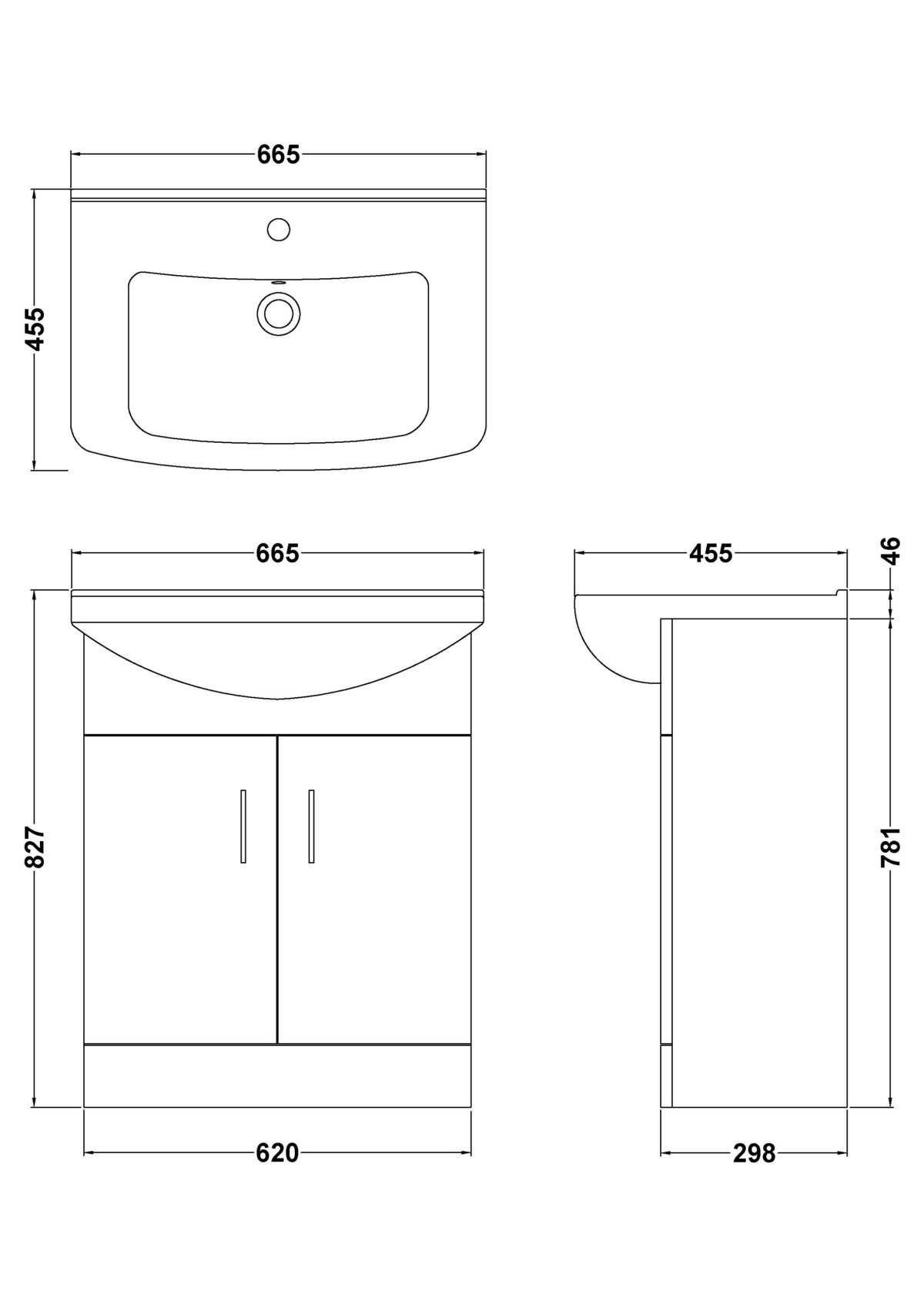 650mm Floor Standing Cabinet & Square Basin - Image 3