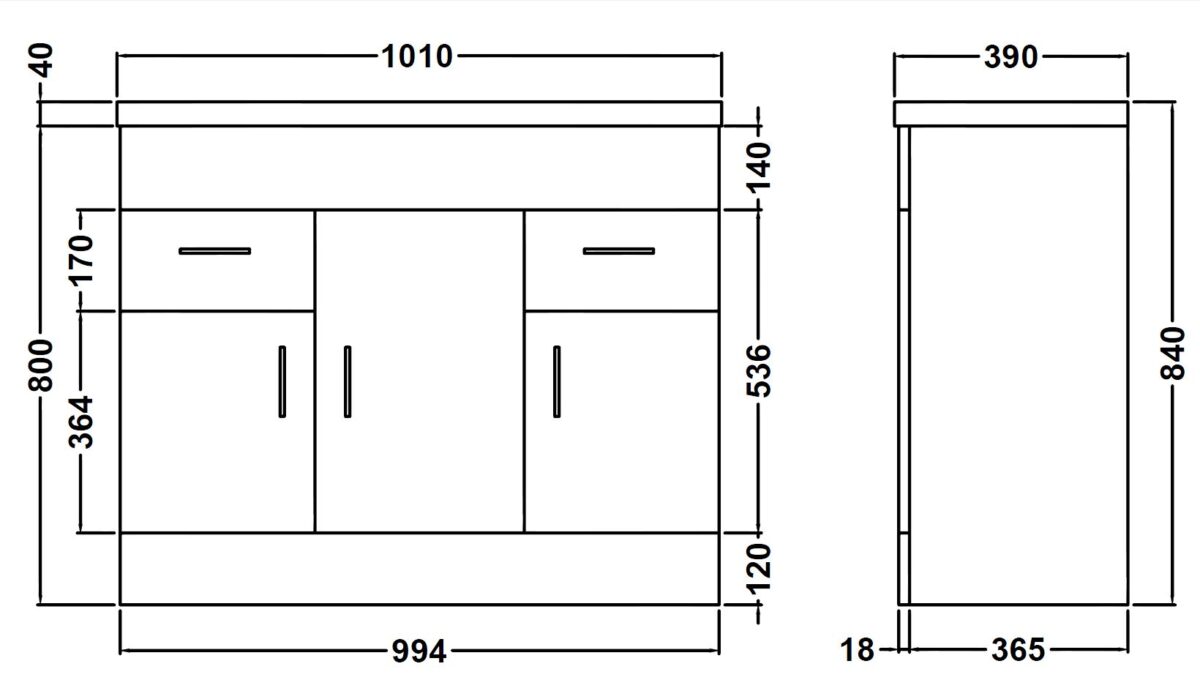1000mm Floor Standing Cabinet & Mid-Edge Basin - Image 3