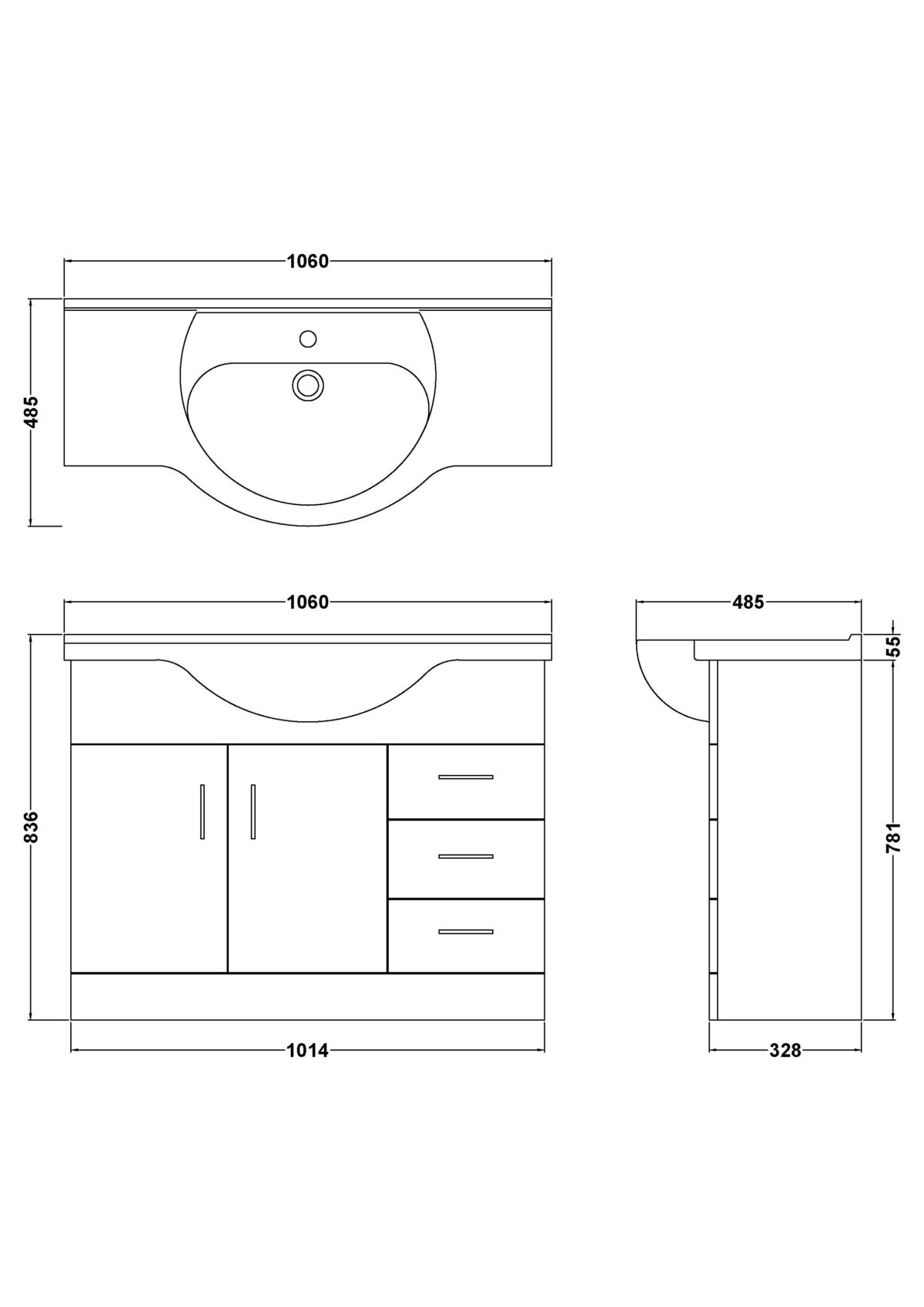 1050mm Floor Standing Cabinet & Round Basin - Image 2
