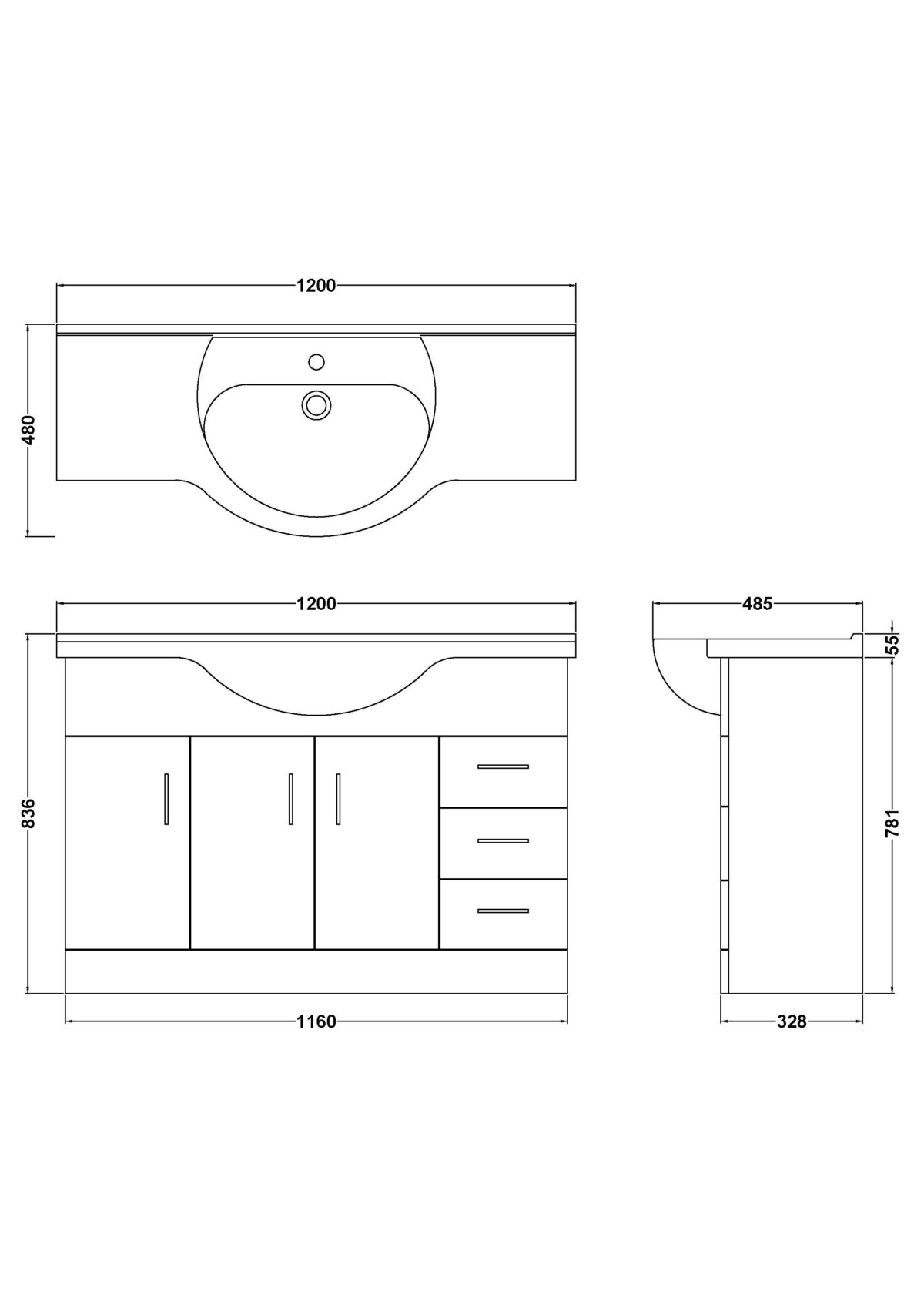 1200mm Floor Standing Cabinet & Round Basin - Image 3