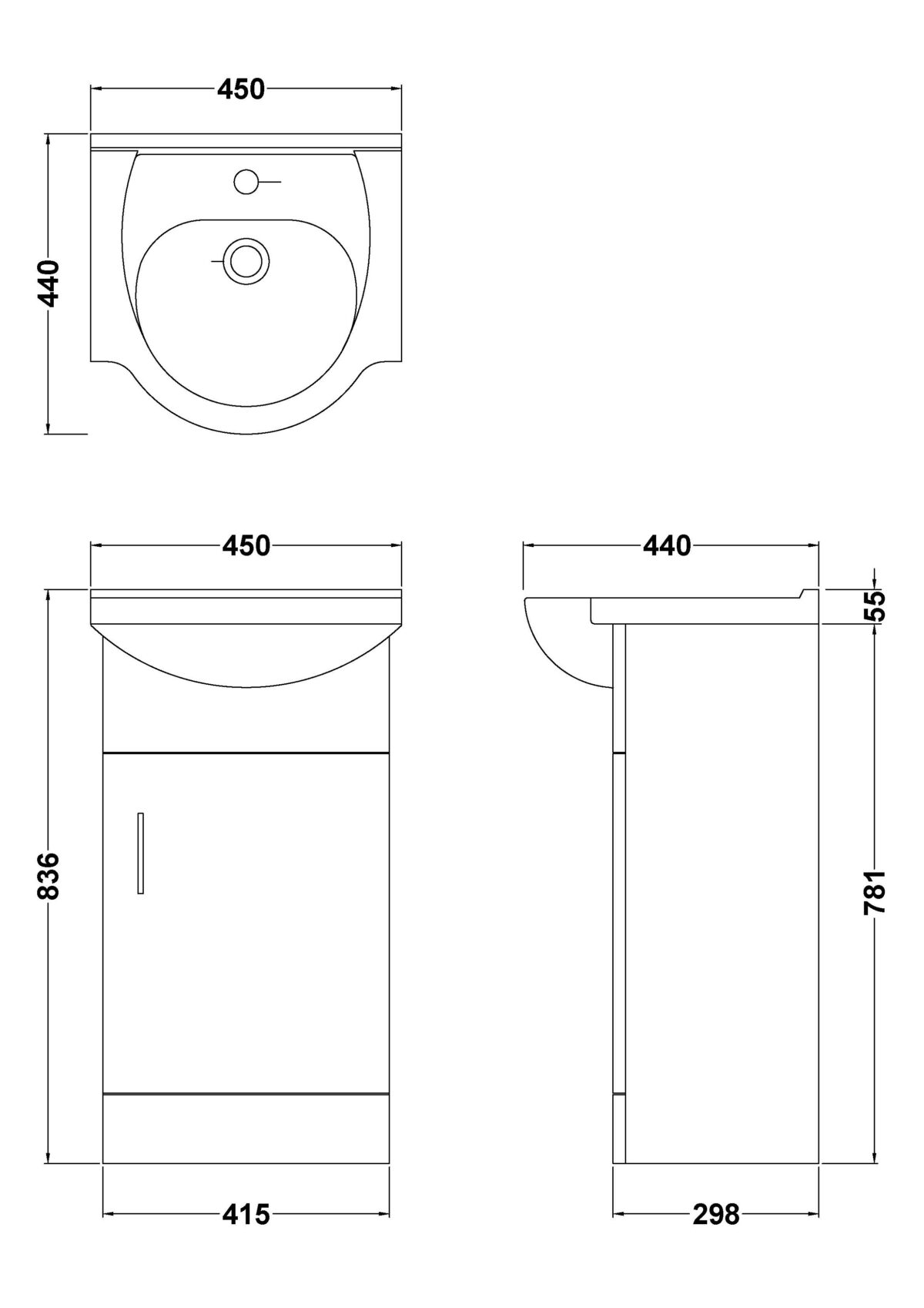 450mm Floor Standing Cabinet & Round Basin - Image 3