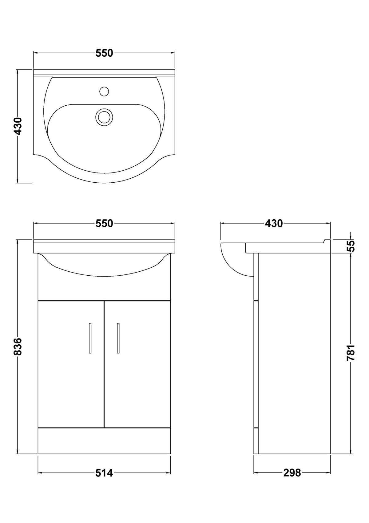 550mm Floor Standing Cabinet & Round Basin - Image 3