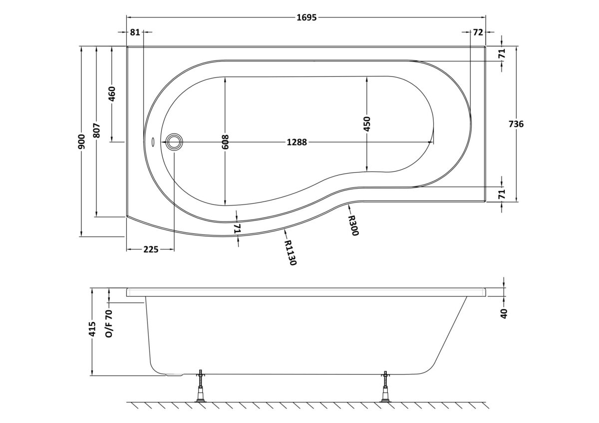 1700mm Left Hand B-Shaped Bath - Image 3