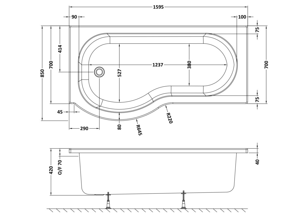 1600mm Left Hand P-Shaped Bath - Image 3
