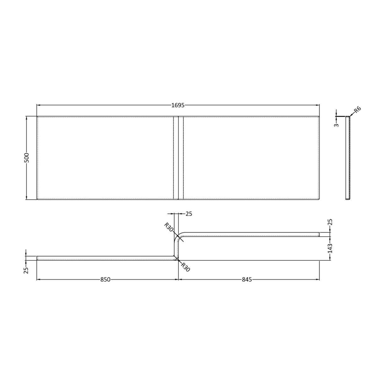 1700 sq showerbath front panel cw fixing - Image 3