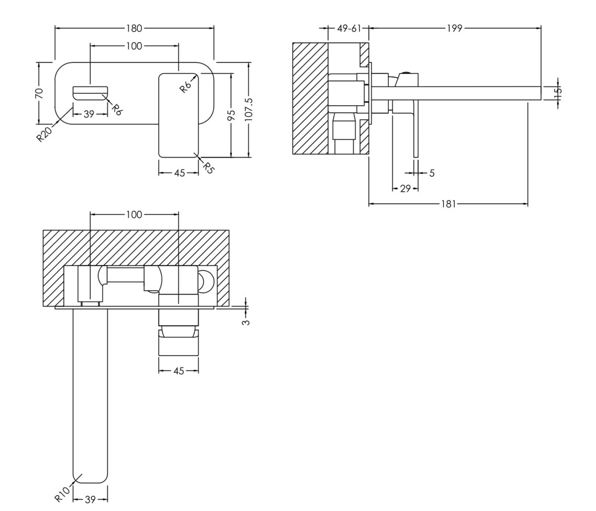 Wall Mounted 2 Tap Hole Basin Mixer With Plate - Image 2