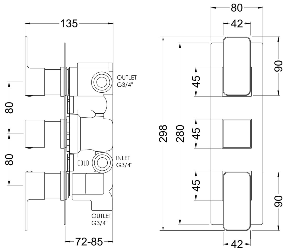 Triple Thermostatic Valve With Diverter - Image 2