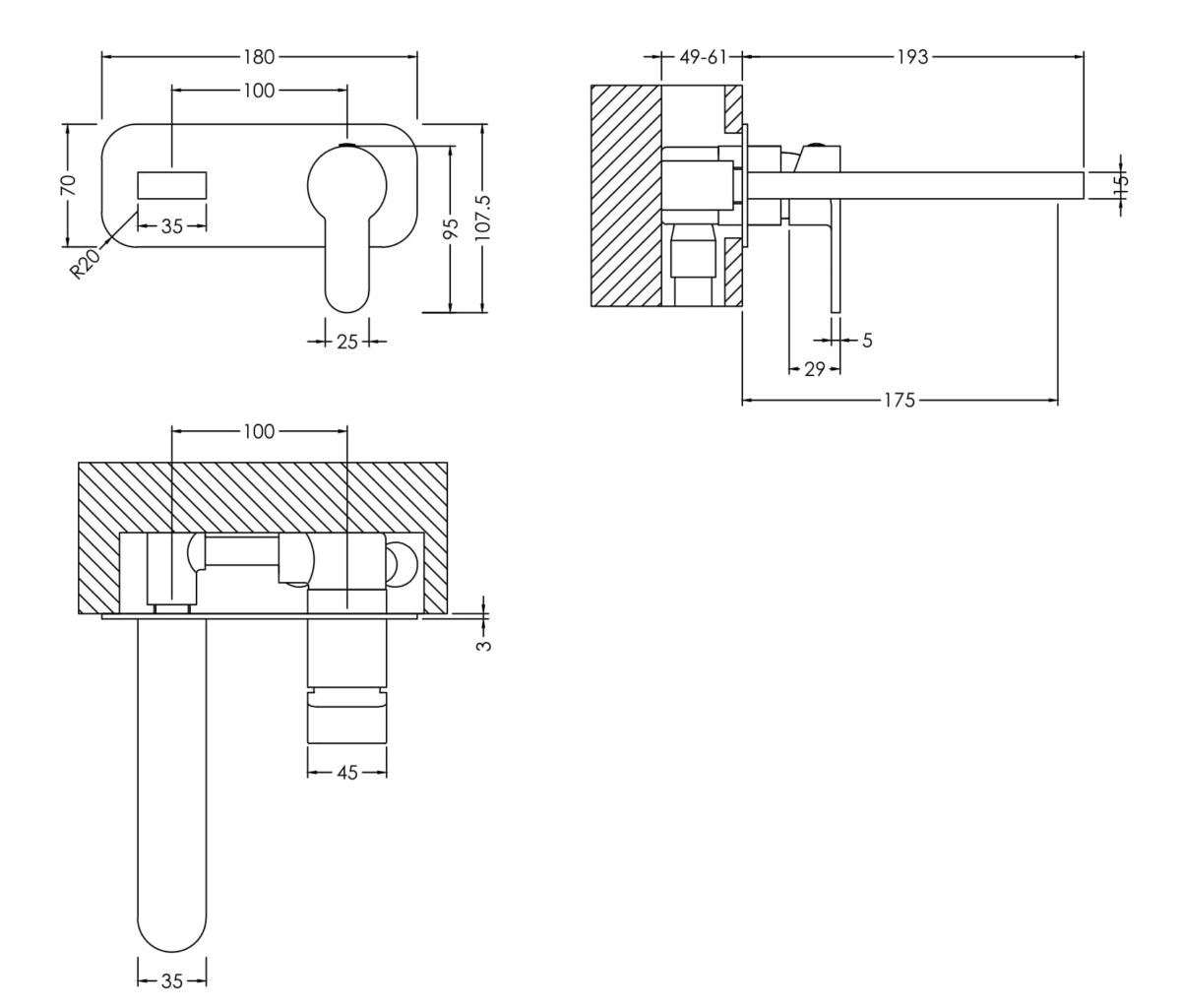 Wall Mounted 2 Tap Hole Basin Mixer With Plate - Image 2