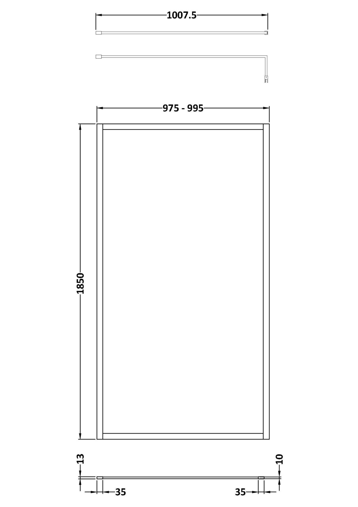 Full Outer Frame Wetroom Screen 1850x1000x8mm - Image 3