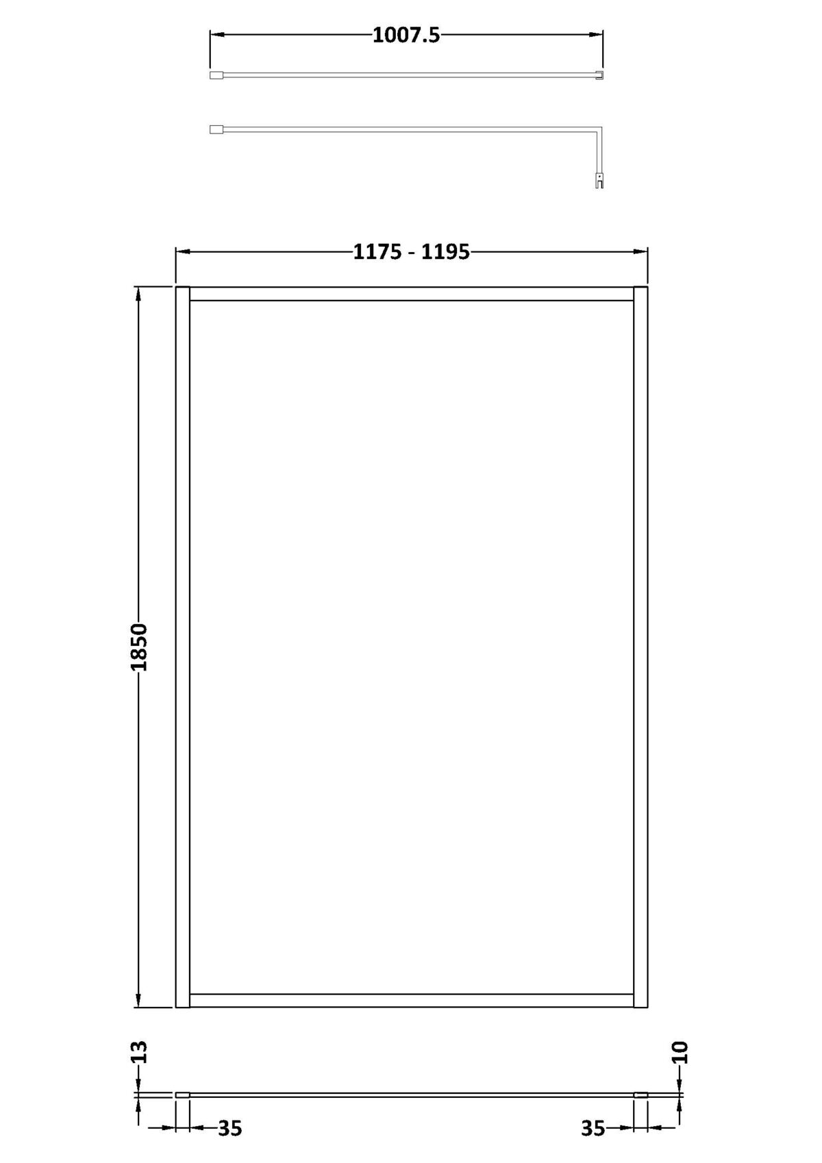 Full Outer Frame Wetroom Screen 1850x1200x8mm - Image 3
