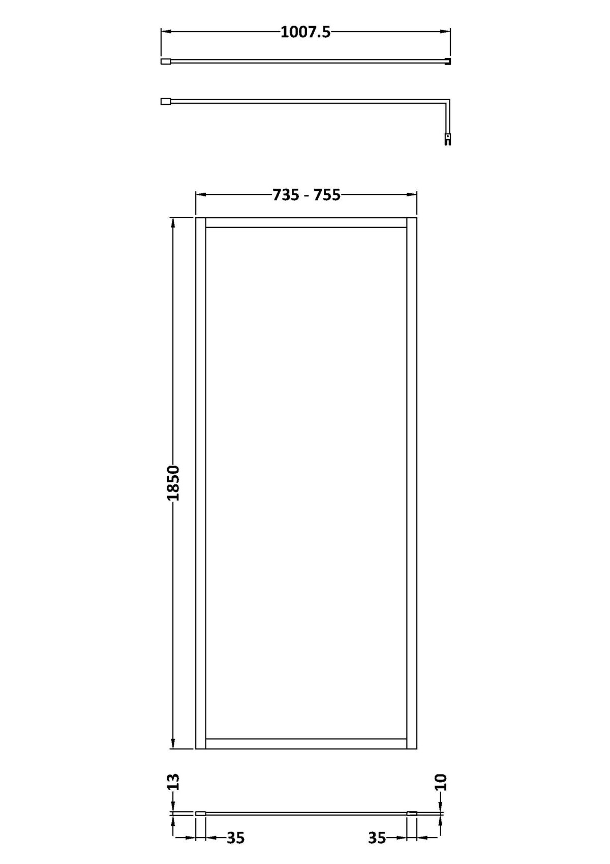 Full Outer Frame Wetroom Screen 1850x760x8mm - Image 3