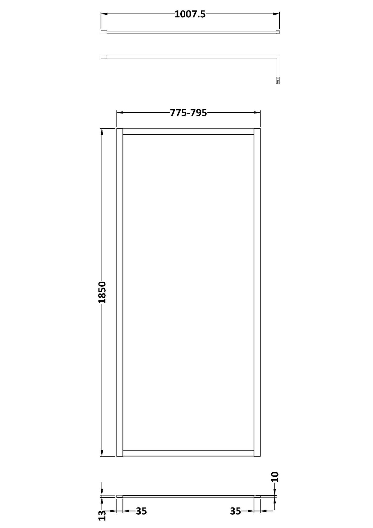 Full Outer Frame Wetroom Screen 1850x800x8mm - Image 3
