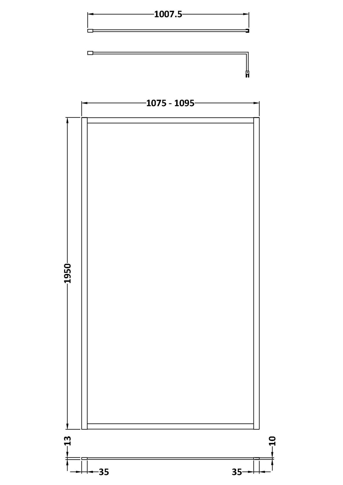 Full Outer Frame Wetroom Screen 1950x1100x8mm - Image 2