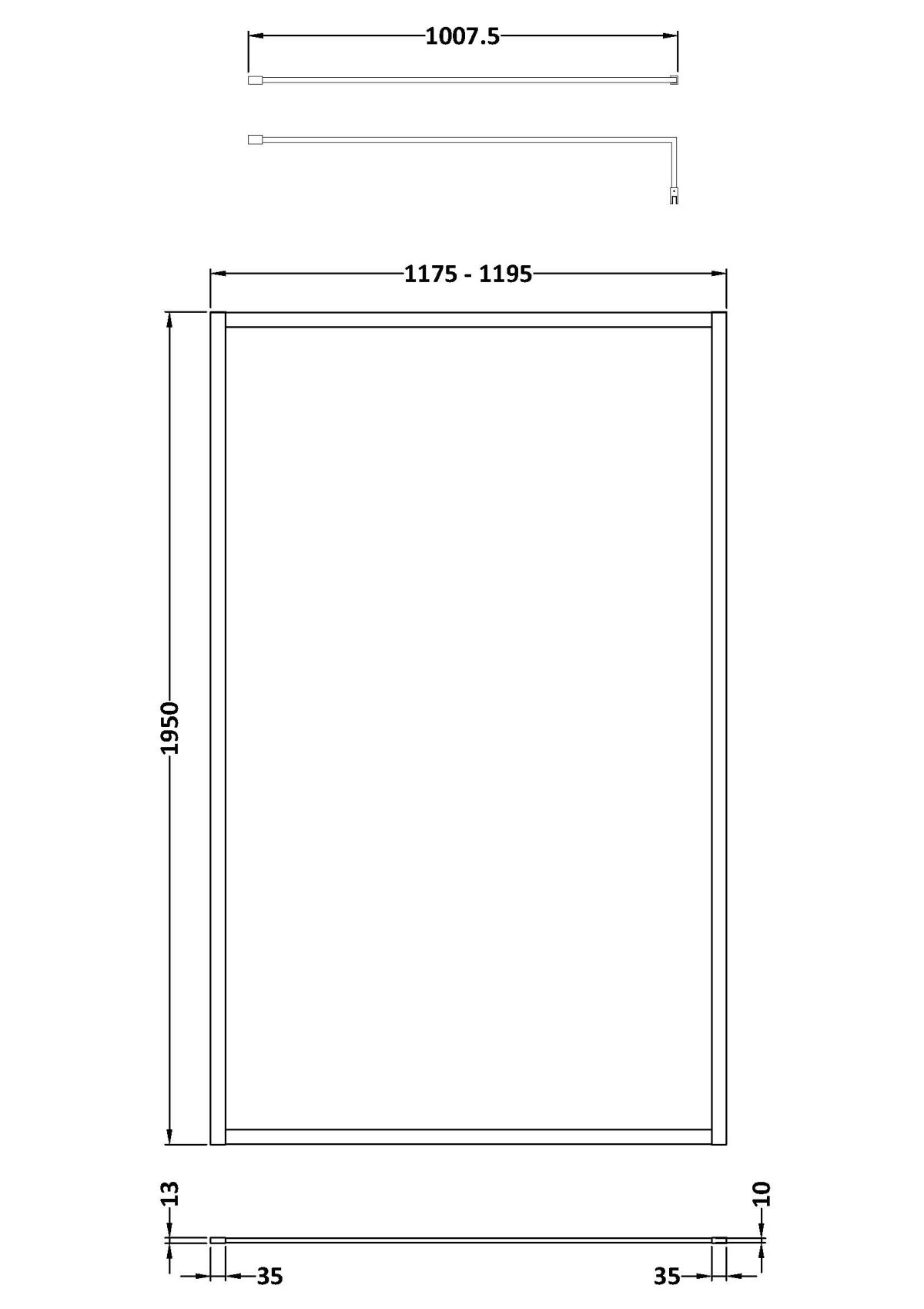 Full Outer Frame Wetroom Screen 1950x1200x8mm - Image 2