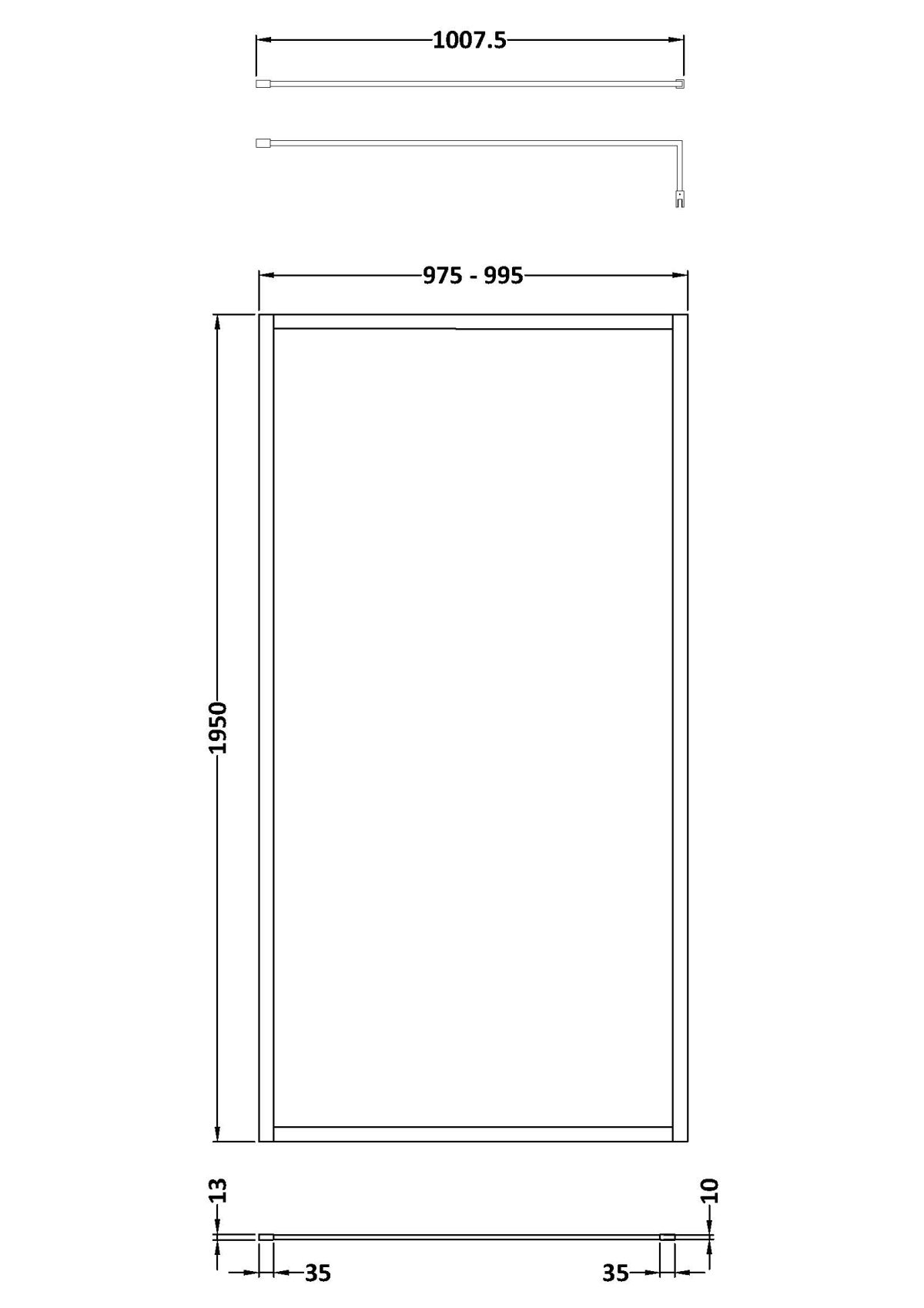 Full Outer Frame Wetroom Screen 1950x1000x8mm - Image 2