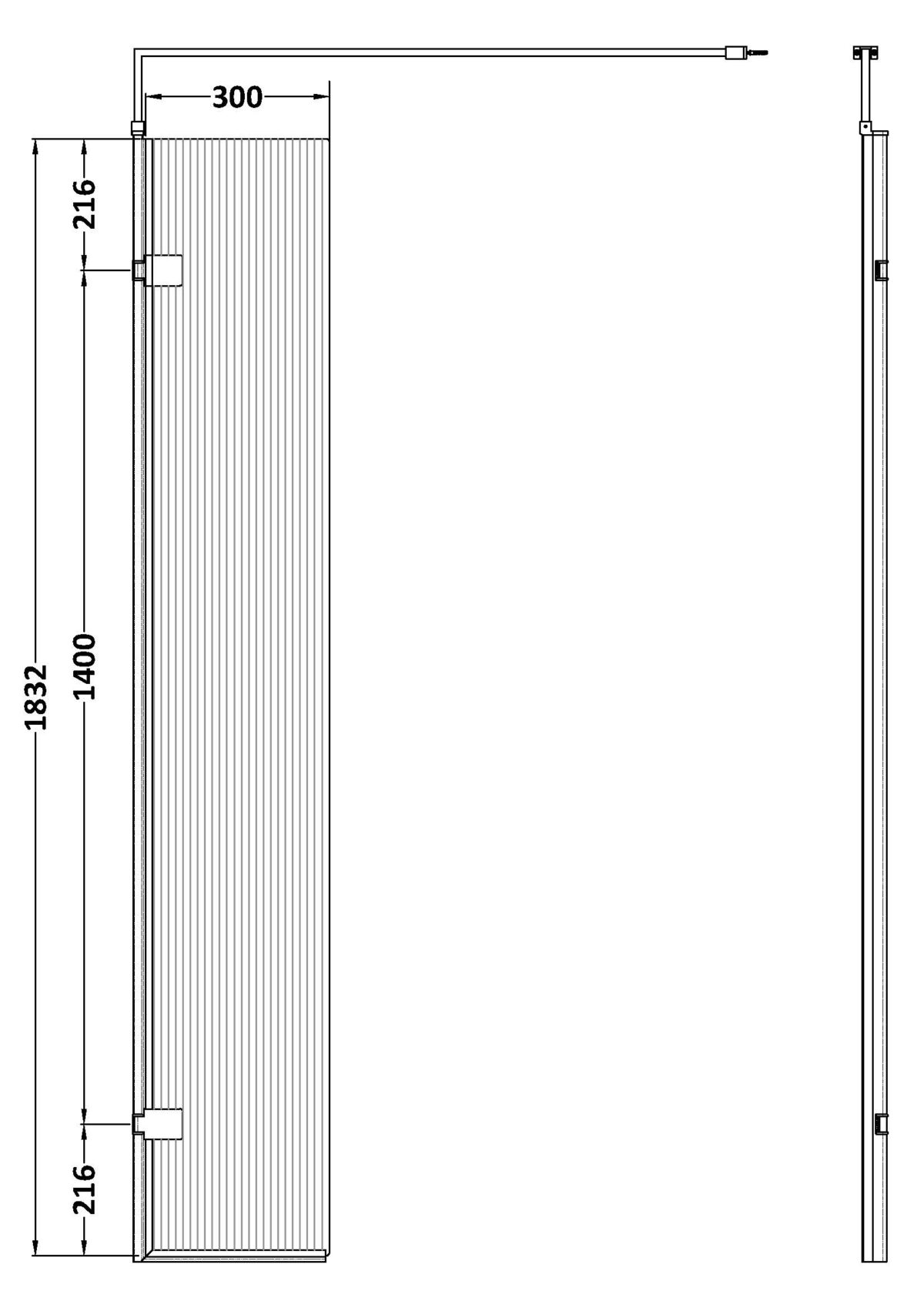 300mm Fluted Hinged Screen with Support Bar - Image 2