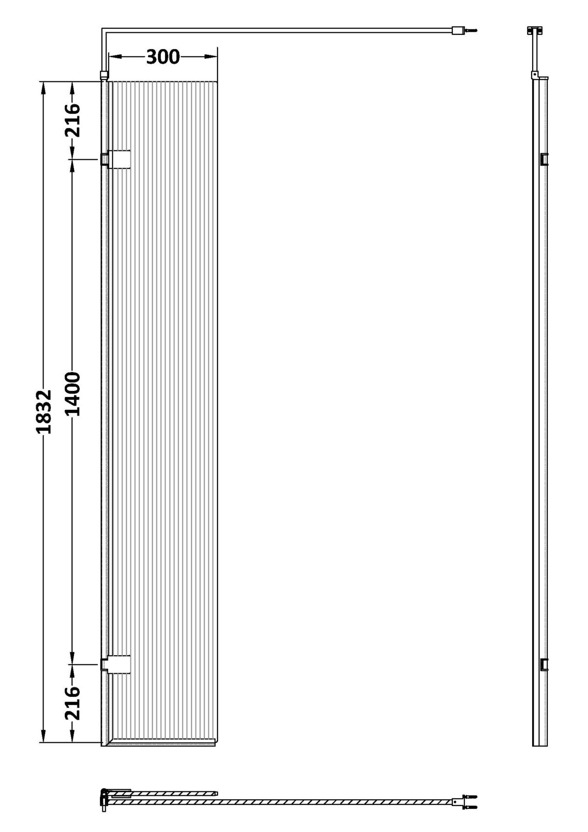 300mm Fluted Hinged Screen with Support Bar - Image 2